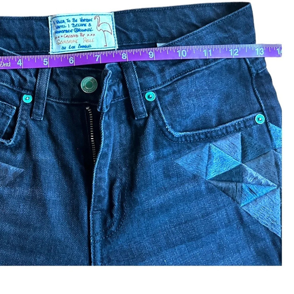 Sandrine Rose Los Angeles black wide leg embroidered jeans size 24 Fray Hem - Picture 14 of 16